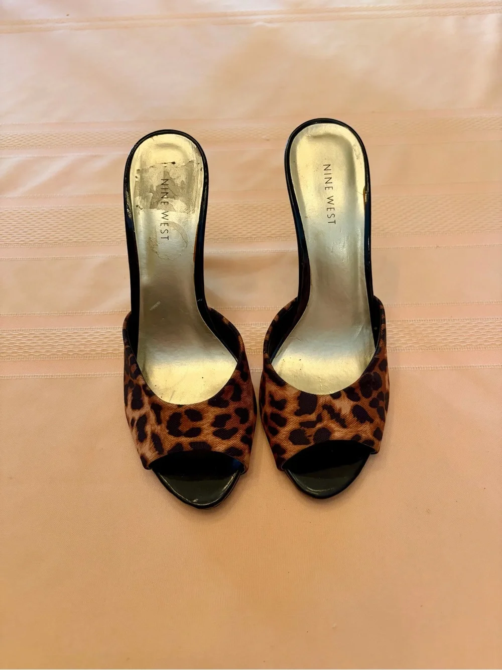 Nine West Leopard-Print Open Toe Slide Heels in Brown and Black - Picture 1 of 7